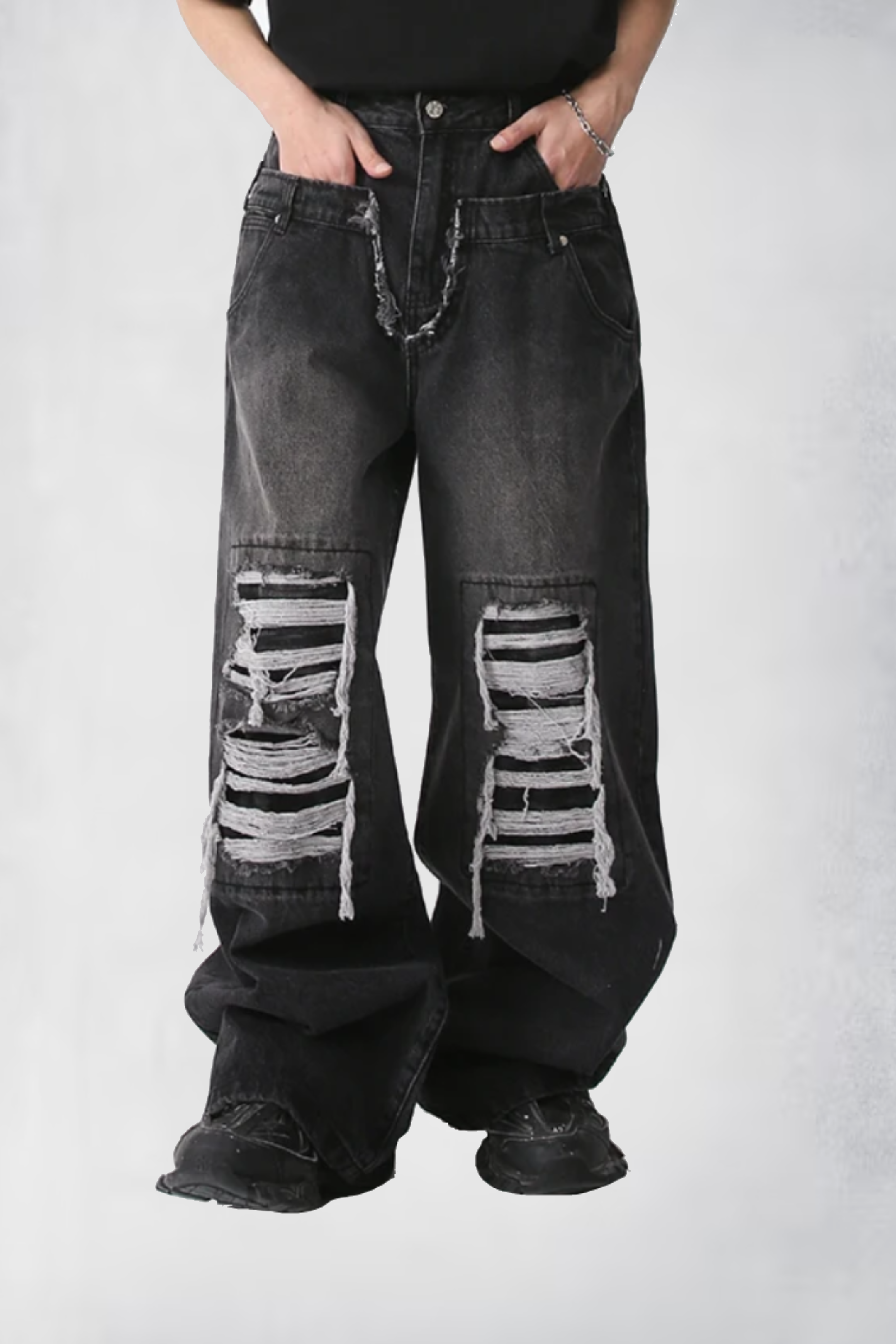 Double-Hip Distressed Jeans